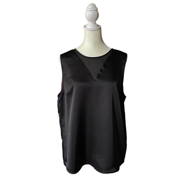 Christian Siriano Black Sleeveless Sheer V-Neck Keyhole Back Blouse Size Large - Picture 1 of 10
